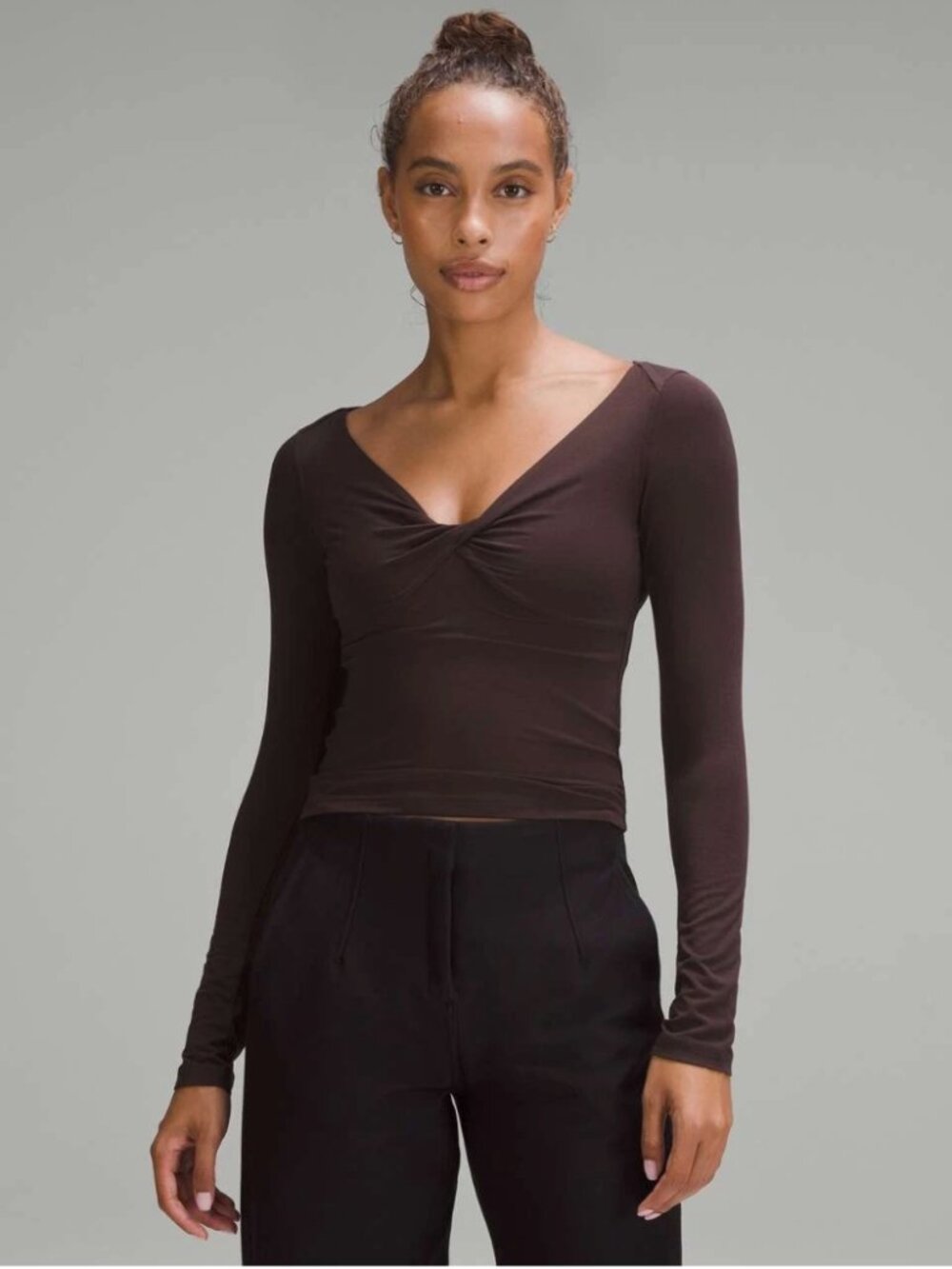Lululemon Modal-Silk Blend V-Neck Long-Sleeve Shirt in Espresso